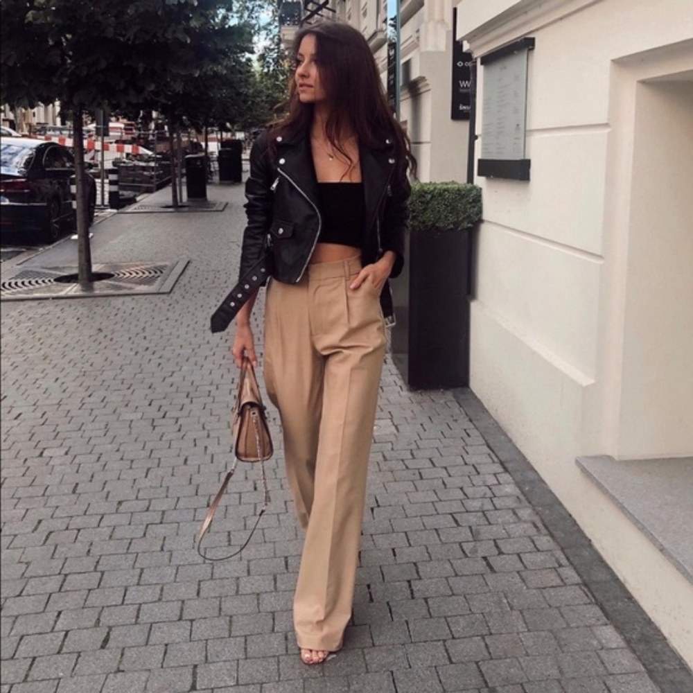 [ZARA] Wide Leg Tan Pants